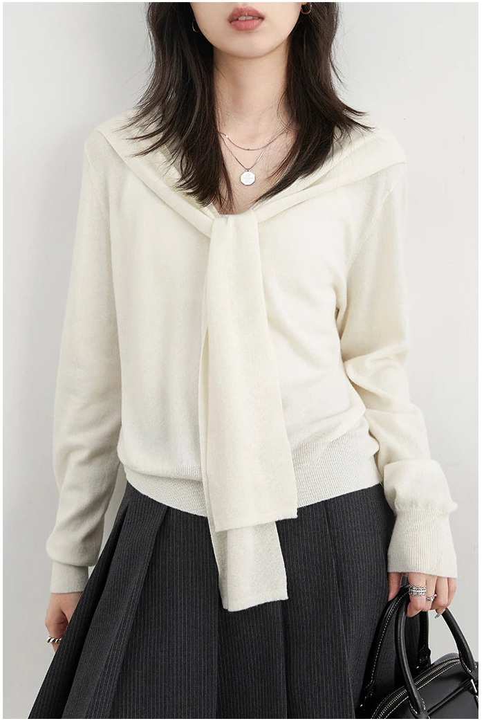 Women’s V-Neck Lace-Up Cardigan Loose Spring Knit Top Loran