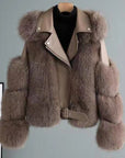 Faux Fur Jacket Patchwork Long Sleeve Pu Leather Fluffy