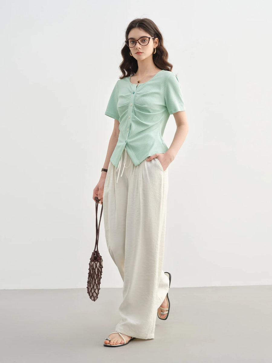 Comfortable Plus Size Short-Sleeve Knit Top with Elastic Waist