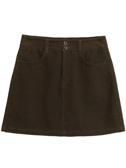 Women’s Retro High-Waisted Corduroy A-Line Skirt Loran