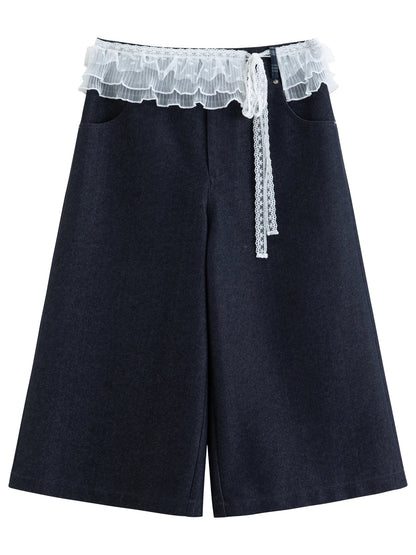 Women's Lace Overlay Cropped Jeans High Waist Straight Leg Loran