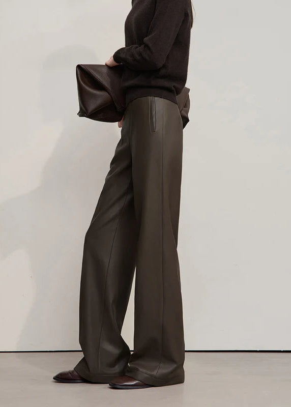 AMII Pants For Woman 2025 Winter New Minimalist Commuter PU Leather  Loose Wide-leg Pants Casual Office Lady Trousers 12524063 Loran