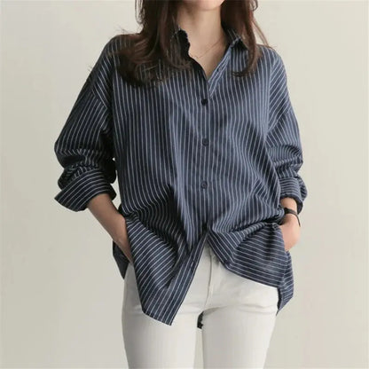 Korean-Style Loose Fit Striped Shirt for Women - Loran