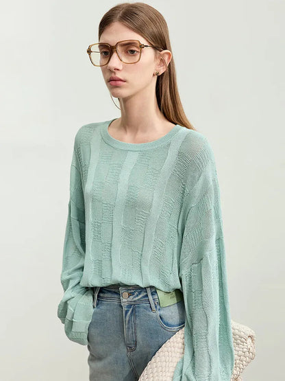AMII Minimalism Knit Sweaters Women 2025 Spring New Round Neck Hollowed Out Dopamine Loose Drop Sleeves Commuter Tops 12451073 Loran