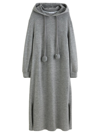 Hooded Knit Dress Drawstring Waist Winter Tunic Loran