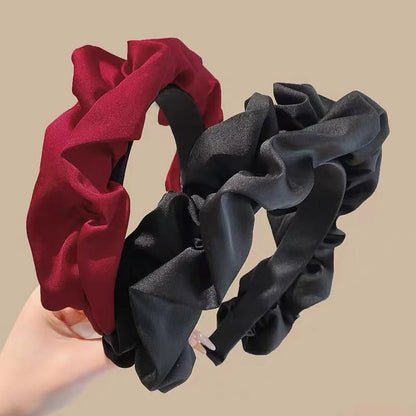 Elegant Solid Color Pleated Wide Headband for Women