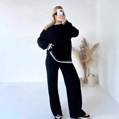 Loose Knit Sweater & Wide-Leg Pant Outfit - Loran