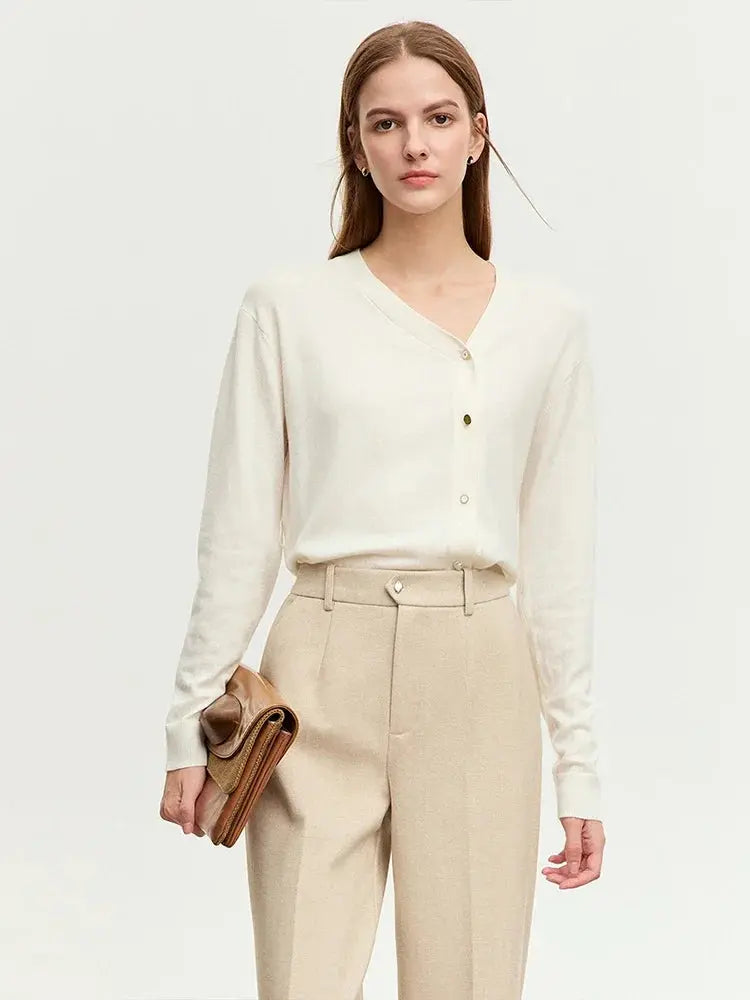 Women's V-Neck Knit Cardigan Sweater with Belt - Loran