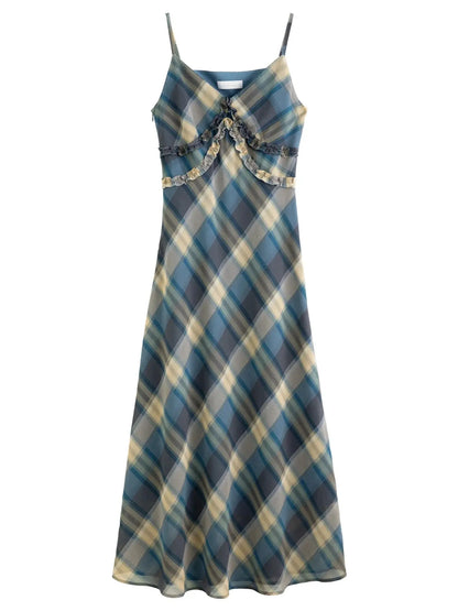 Women's Floral Checkered Maxi Dress | Elegant A-Line Style LORAN STORE