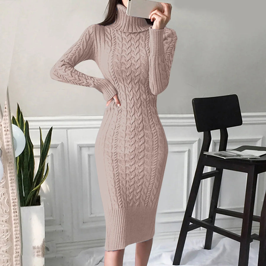 Warm Knitted Bodycon Turtleneck Dress for Autumn/Winter