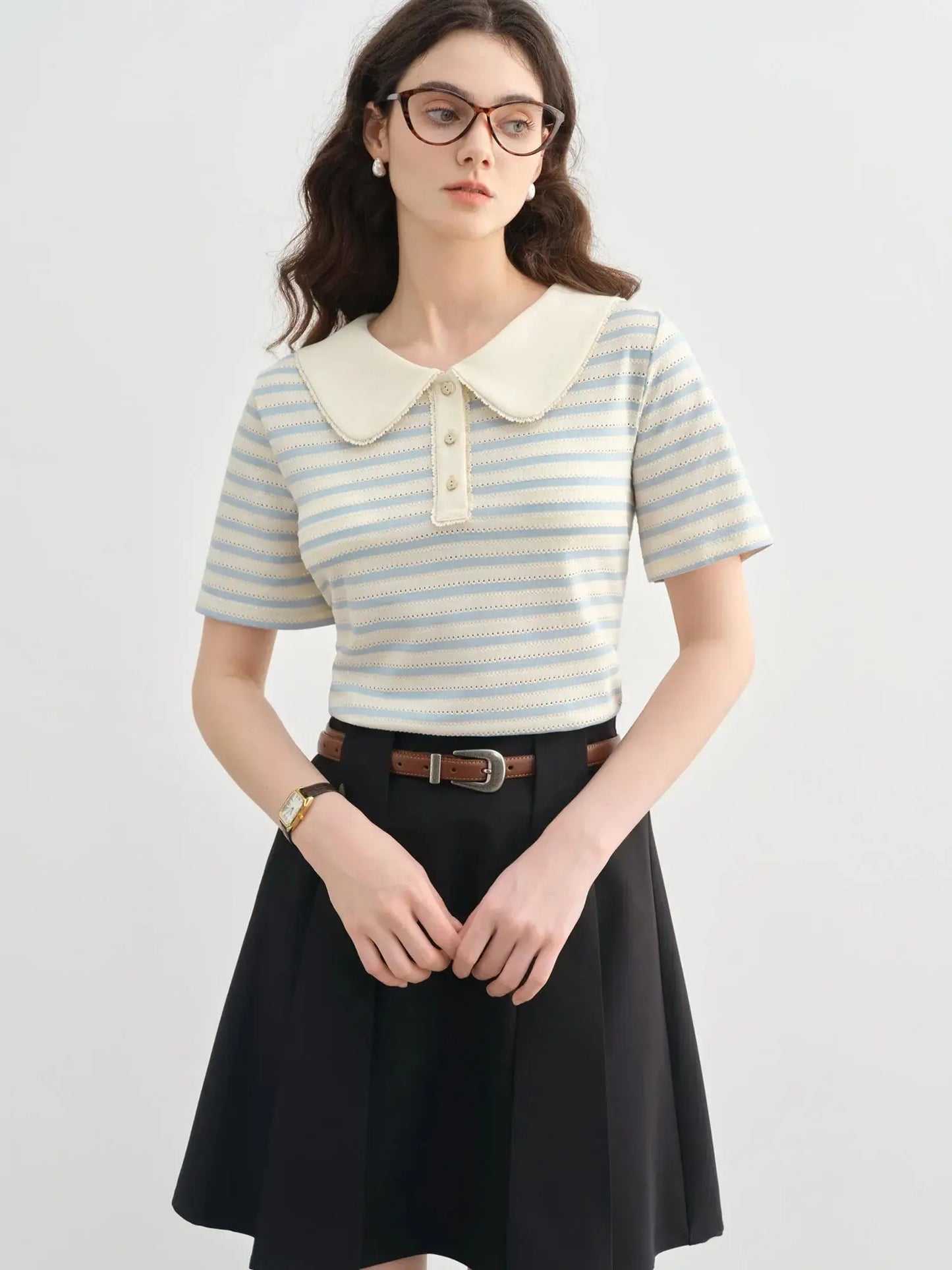 Plus Size Striped Short-Sleeved Top LORAN STORE