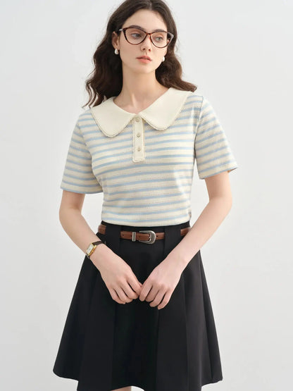 Plus Size Striped Short-Sleeved Top LORAN STORE