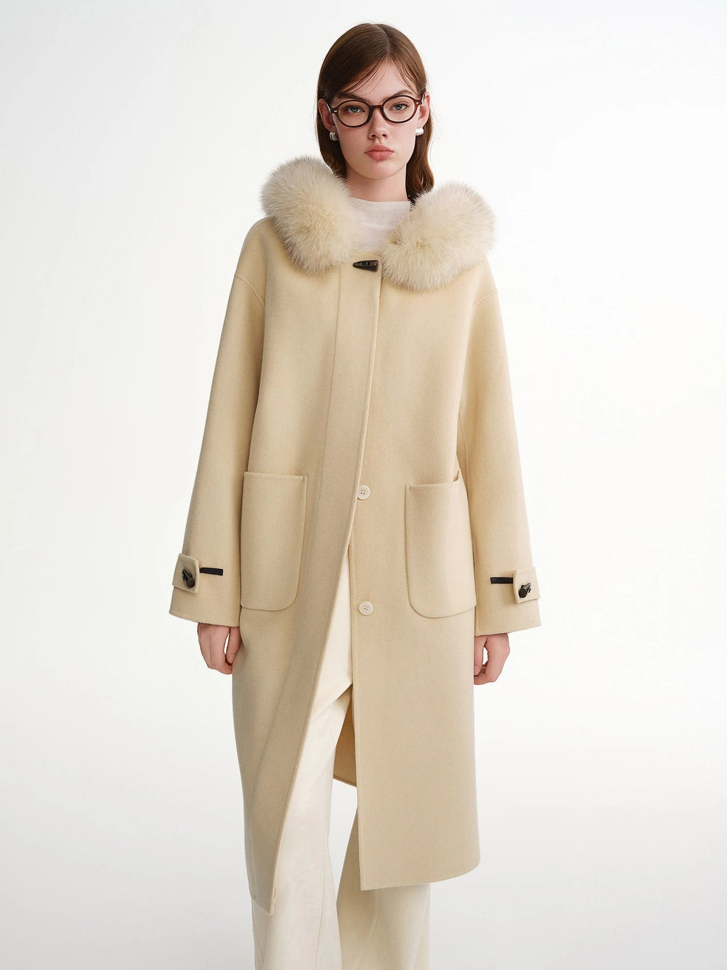 Plus Size Fox Fur Collar Wool Overcoat Luxury Winter Coat Loran