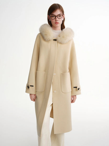 Plus Size Fox Fur Collar Wool Overcoat Luxury Winter Coat Loran