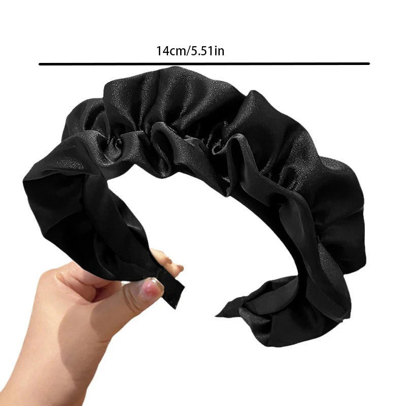 Elegant Solid Color Pleated Wide Headband for Women