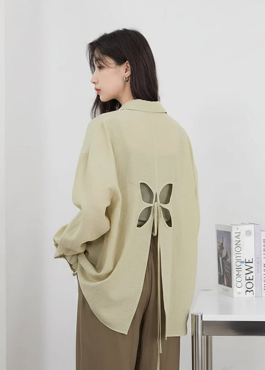 Back Hollow Out Long Sleeve Blouse Casual Loose Shirt Loran