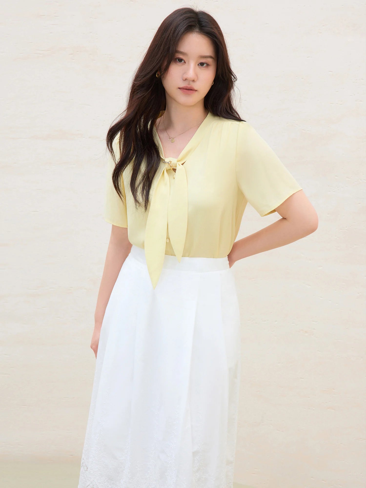 Detachable Tie Blouse Minimalist Summer Office Wear Loran