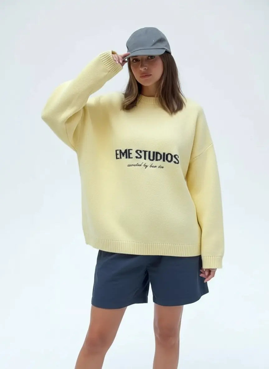 Elegant Loose-Fit Yellow Pullover Sweater for Autumn - Loran