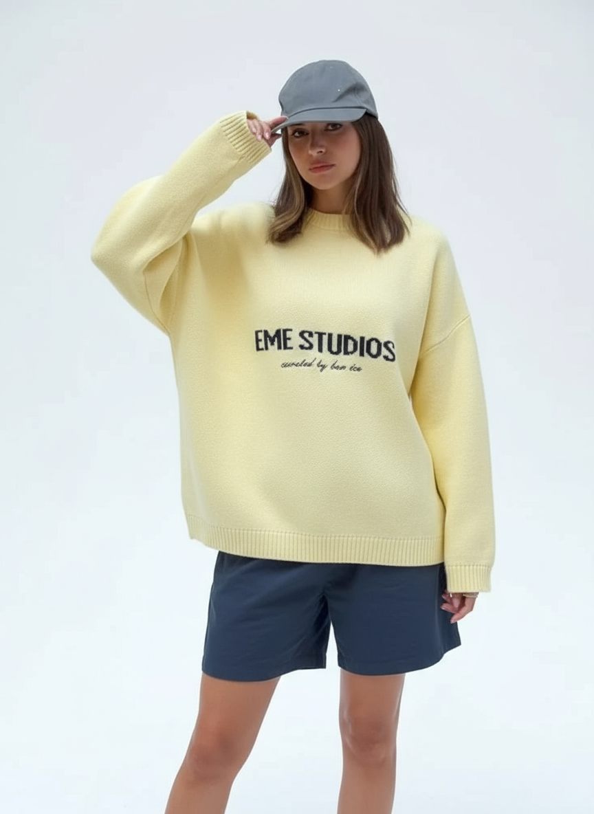 Elegant Loose-Fit Yellow Pullover Sweater for Autumn