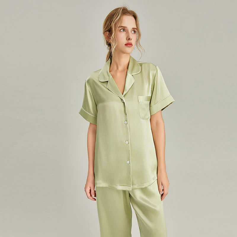 Women's Pink Silk Pajamas Short Sleeve Real Silk Sleepwear Loran
