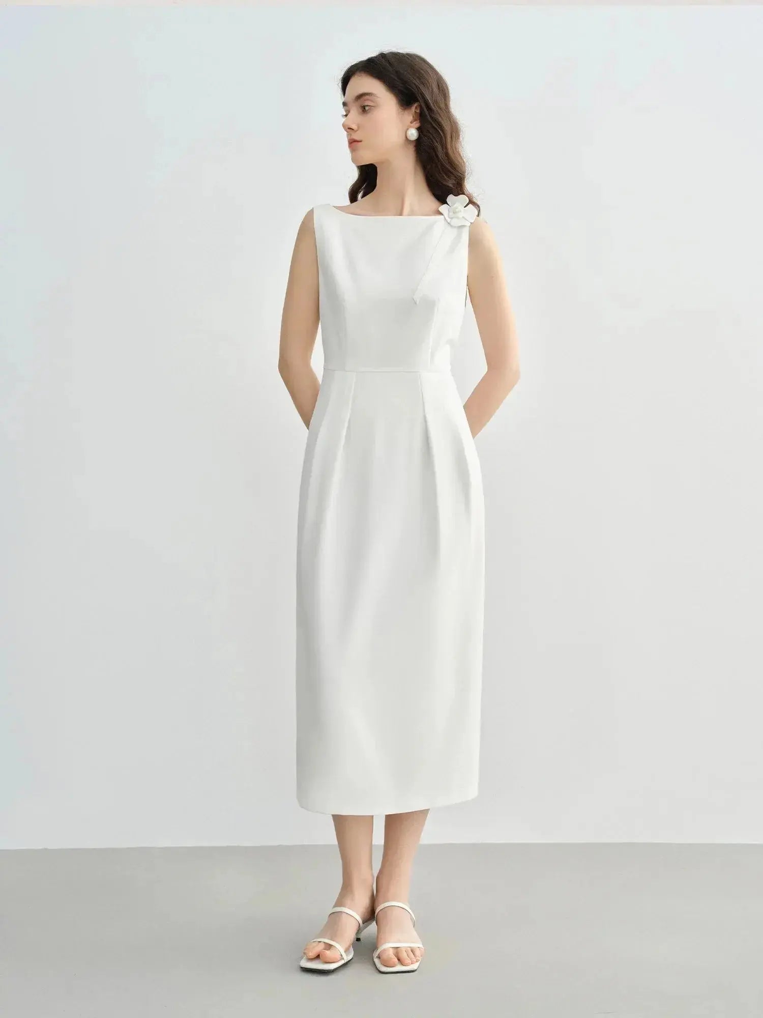Elegant Plus Size Summer Choker Vest Dress with Floral Brooch LORAN STORE