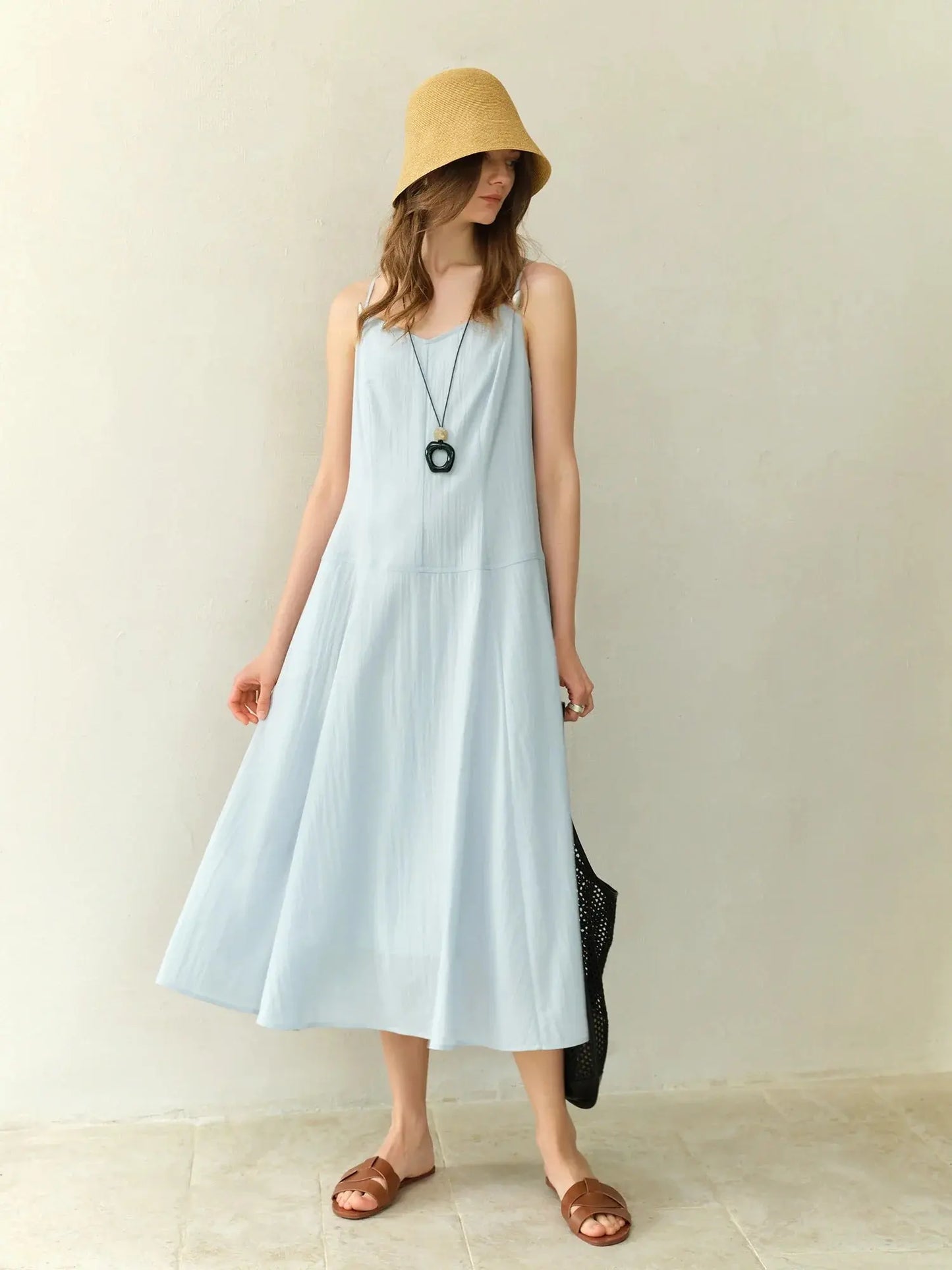 Plus Size French V-Neck Suspender Dress - Loran
