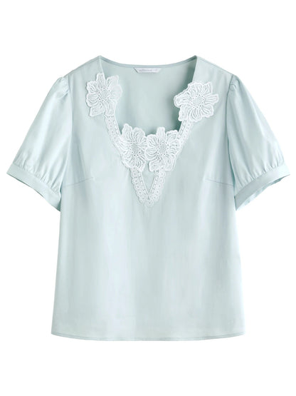 Plus Size Lace Blouse Summer Embroidery Top Loran