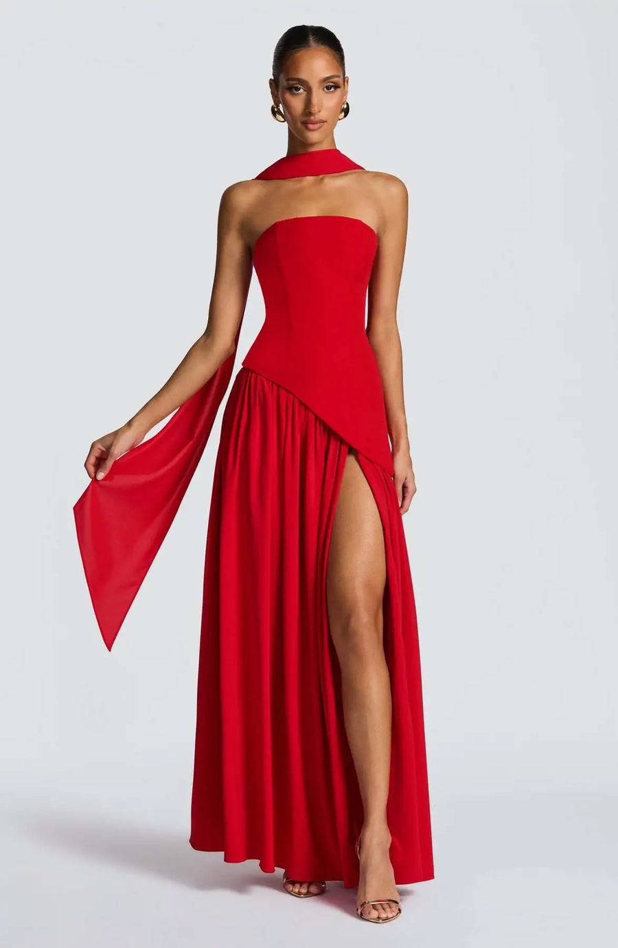 Sleek Solid Tube Top Maxi Dress with High Slit