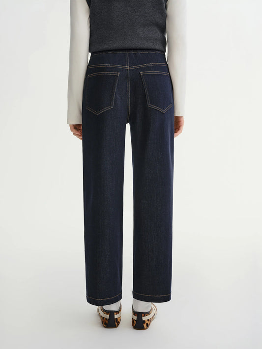 Plus Size Soft Denim Pants Elastic Waist Straight Leg Loran
