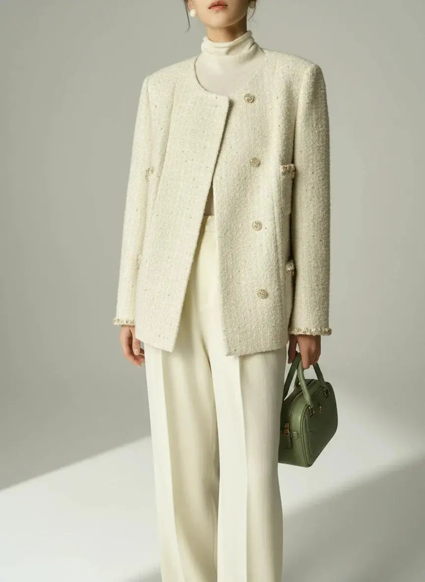 Women's Elegant Loose-Fit White Winter Coat - Loran