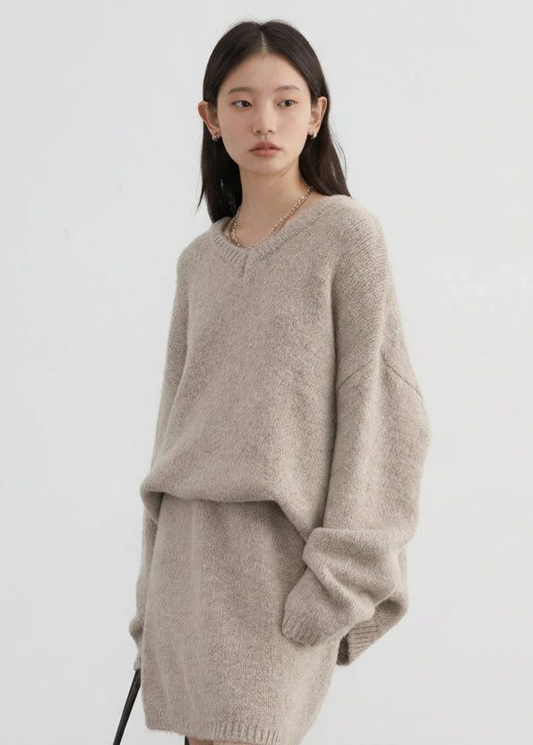 CHIC VEN Fashion Women Skirt Set Pullover Loose New Mini V-neck Solid Sweater Straight Leg Skirts Spring Autumn 2024 Loran