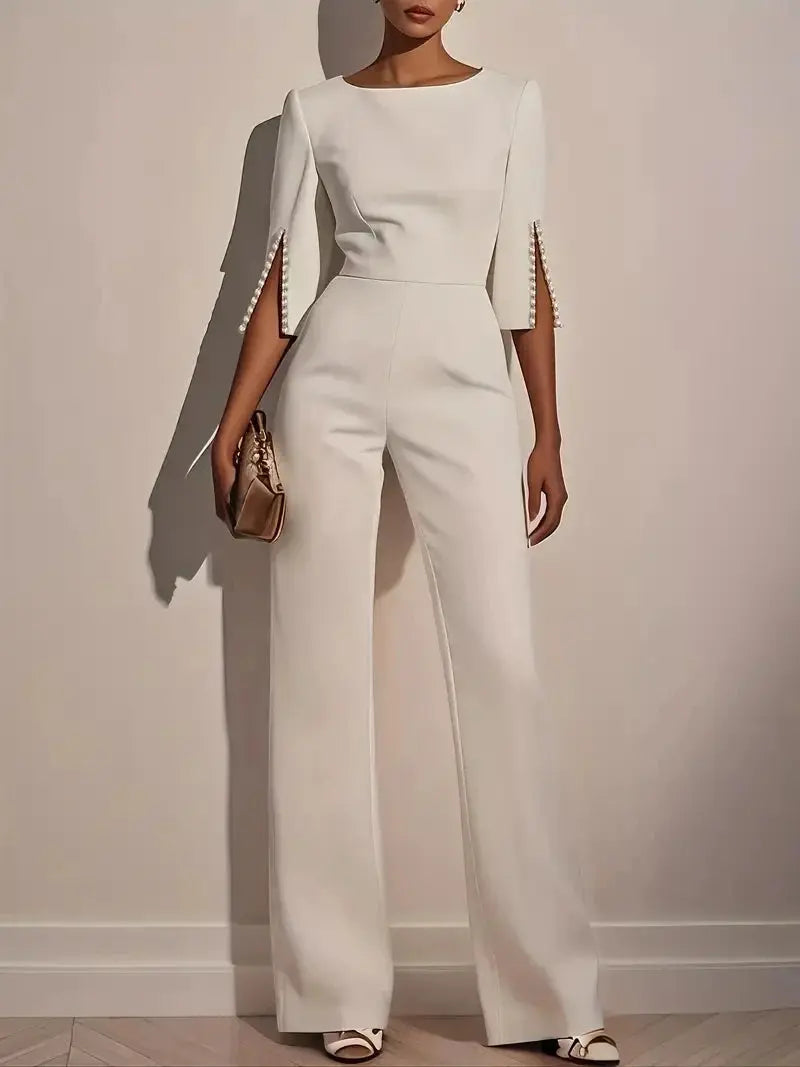 Chic Jumpsuit with Beading A Straight-Leg Classic - Loran