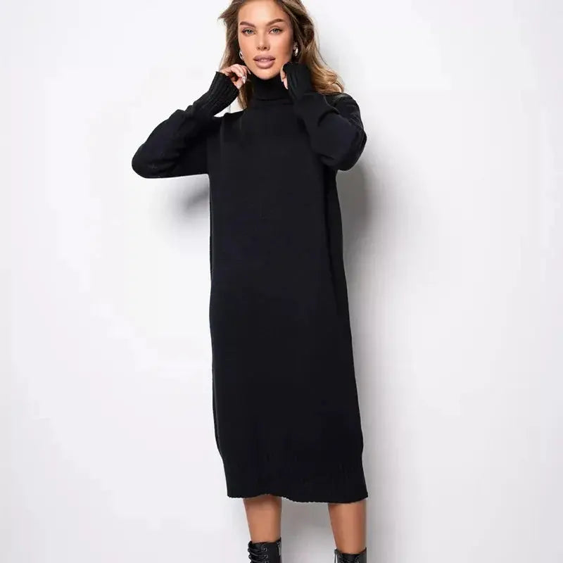 Women's Ribbed Turtleneck Long Sweater Dress - Loran