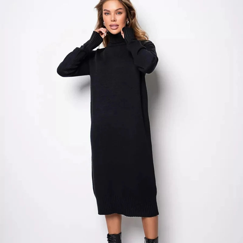 Women's Ribbed Turtleneck Long Sweater Dress