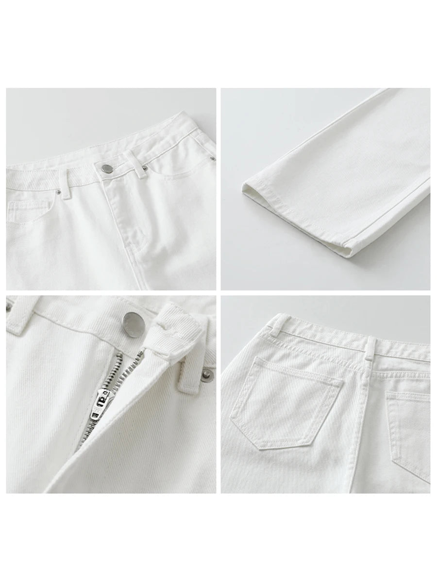 CHIC VEN Women Pants White Slim High Waisted Cotton Straight Leg Casual Slim Leg Jeans Girl Trouser Spring Autumn 2025 Loran