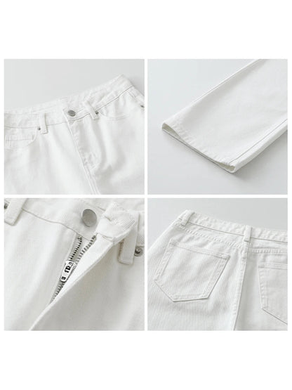 CHIC VEN Women Pants White Slim High Waisted Cotton Straight Leg Casual Slim Leg Jeans Girl Trouser Spring Autumn 2025 Loran