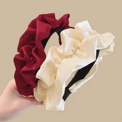 Elegant Solid Color Pleated Wide Headband for Women