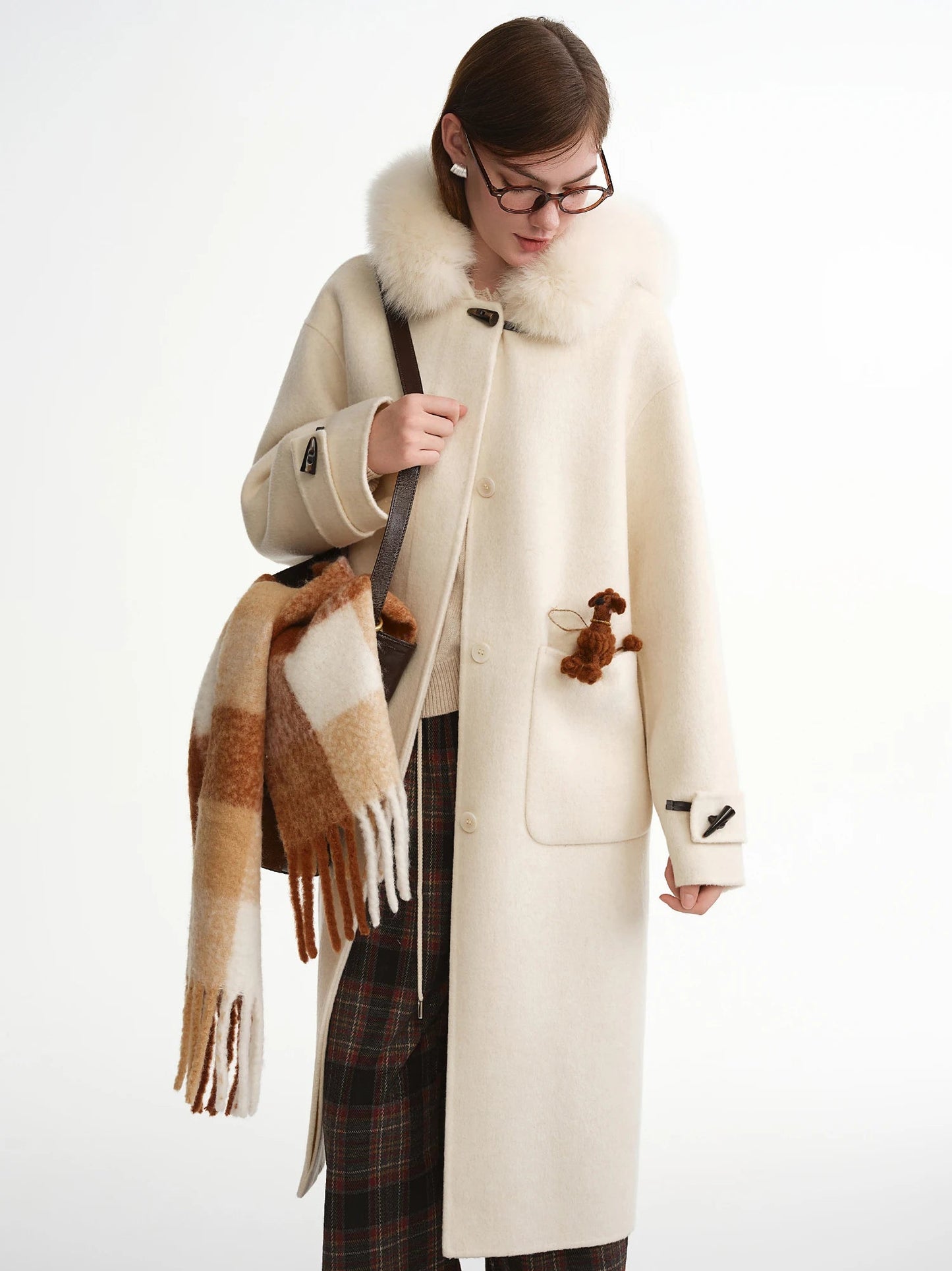 Plus Size Fox Fur Collar Wool Overcoat Luxury Winter Coat Loran