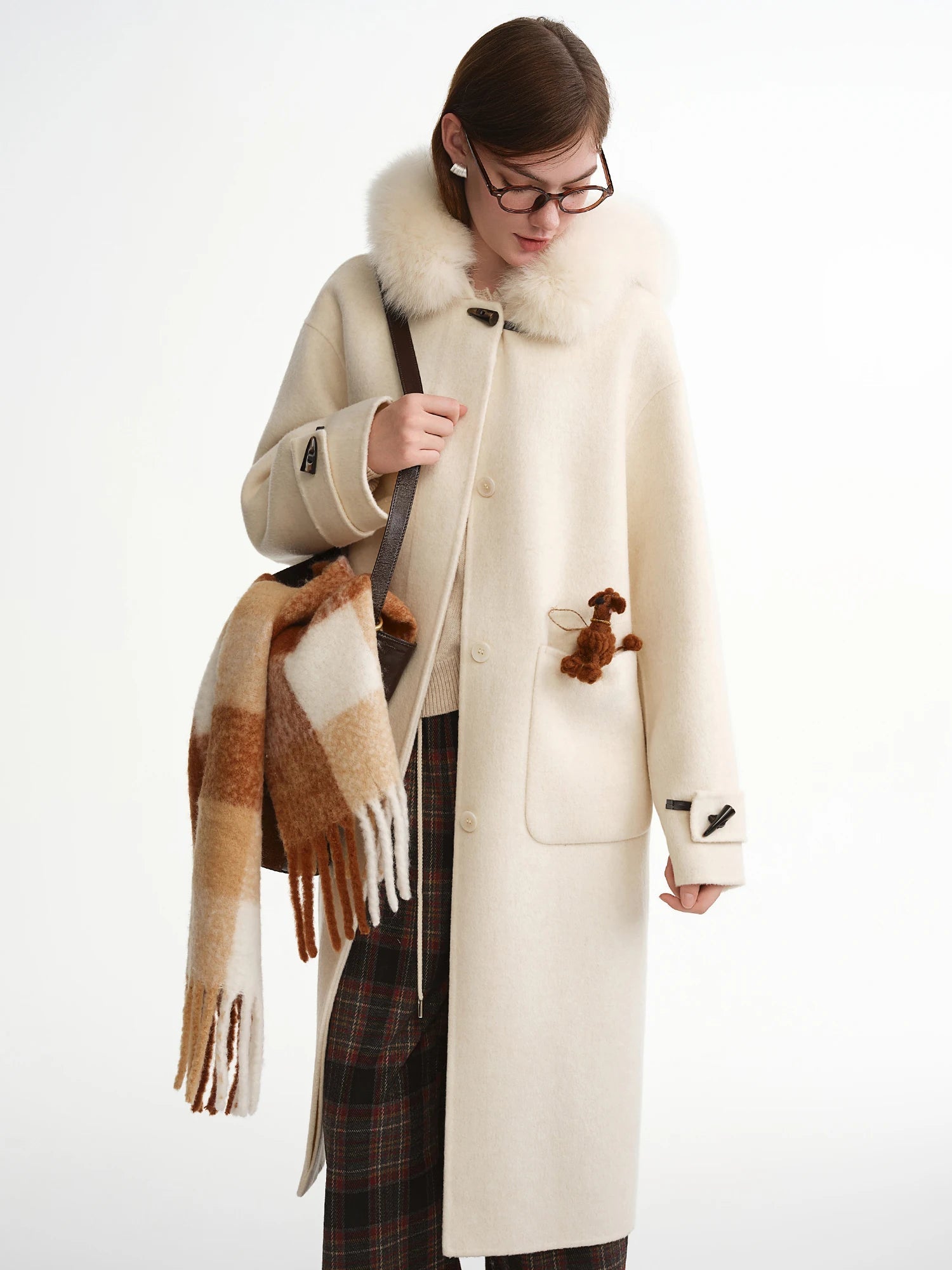 Plus Size Fox Fur Collar Wool Overcoat Luxury Winter Coat Loran