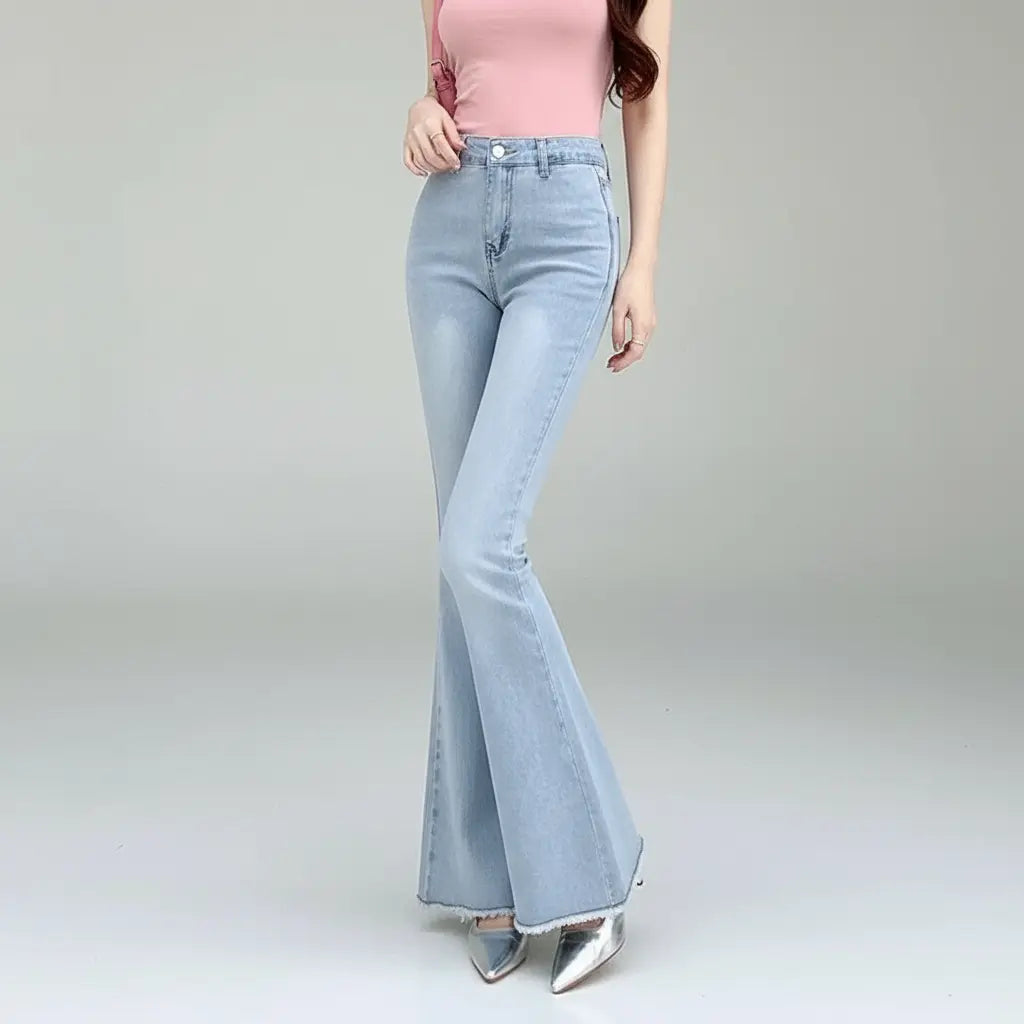 High-Waist Denim Flares with Bow Detail - Loran