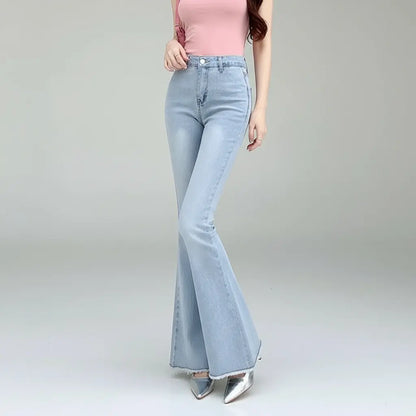 High-Waist Denim Flares with Bow Detail - Loran