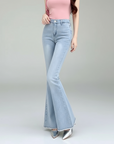 High-Waist Denim Flares with Bow Detail