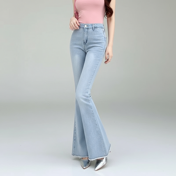 High-Waist Denim Flares with Bow Detail