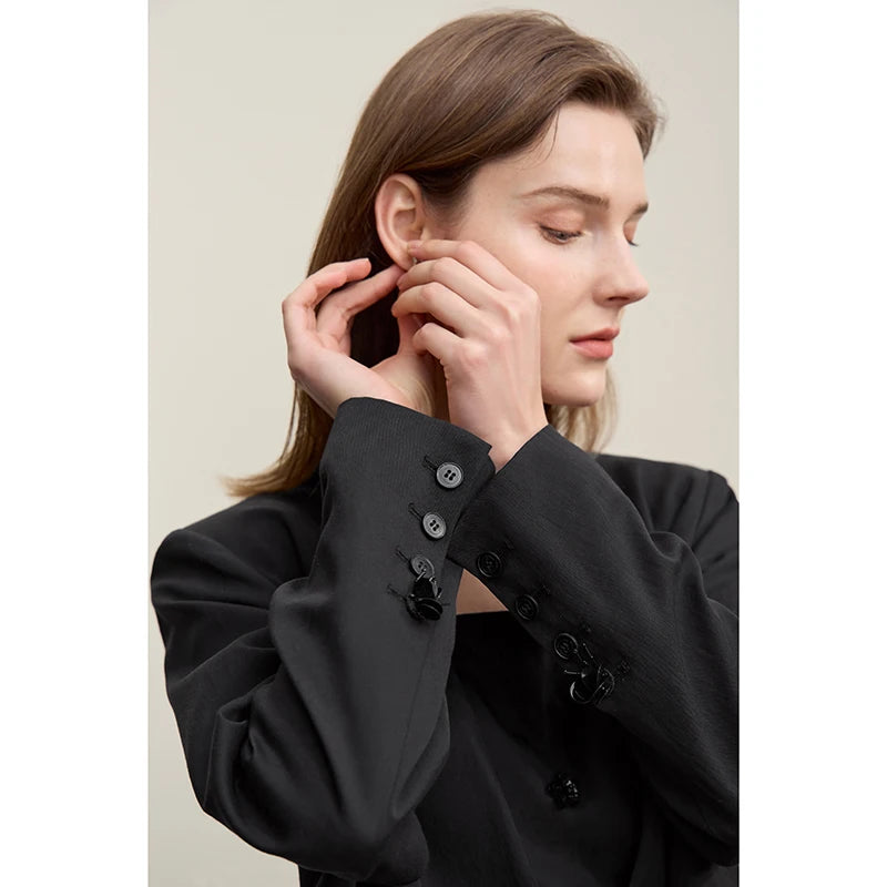Amii Women's Jacket 2026 Spring New Bead Sheet Flower V-Neck Women's Blazer Straight Elegant Shoulder Pad Blazers Top 12621026 Loran