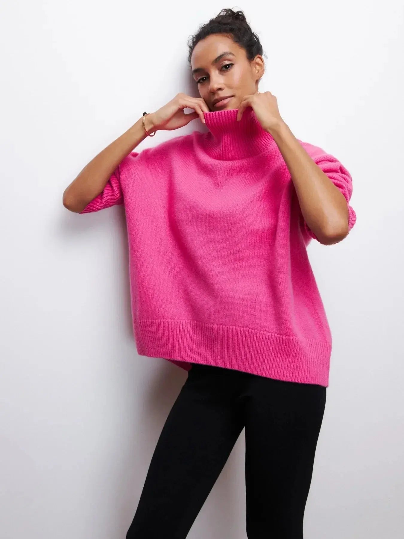 Elegant Oversized Black Turtleneck Sweater for Women - Loran