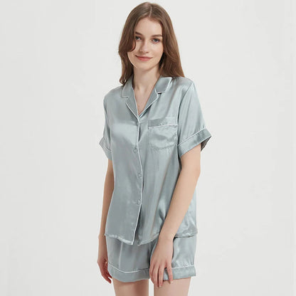 Women's Pink Silk Pajamas Short Sleeve Real Silk Sleepwear Loran