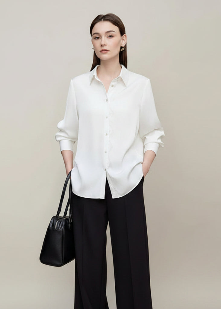Amii Women's Blouse 2026 Spring New Mesh Lace Patchwork Chiffon Shirt Women's Casual Loose Lapel Single Breasted Tops 12641087 Loran