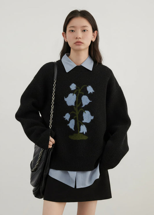 O-Neck Floral Cashmere Sweater Warm Winter Jumper Loran
