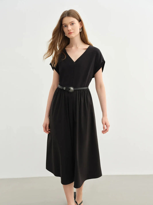 Elegant Plus-Size V-Neck Waist Dress - Loran