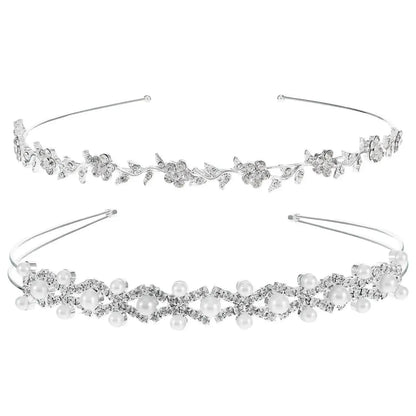 Rhinestone & Pearl Bridal Headband Set Wedding Hair